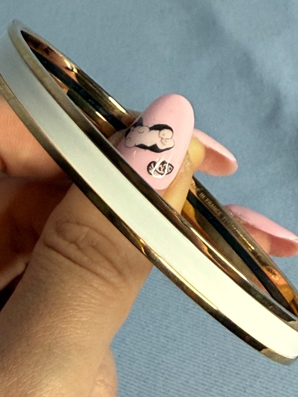 Gold & Cream Enamel Bangle Bracelet - Picture 3 of 7